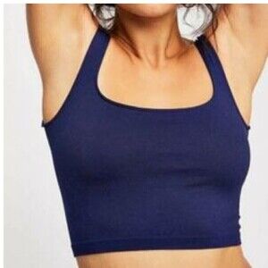 Free People Womens Navy Scoop Neck Crop Top XS/S